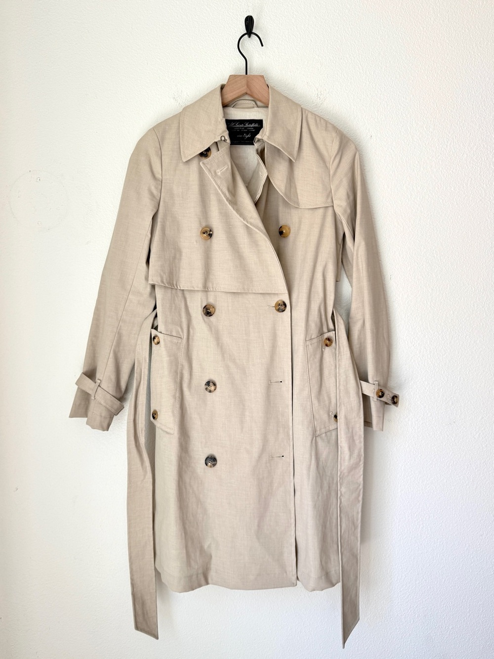 All Saints Light Beige Double-Breasted Trench Coat with Belt - UK 8 / US 4 - Picture 2 of 11